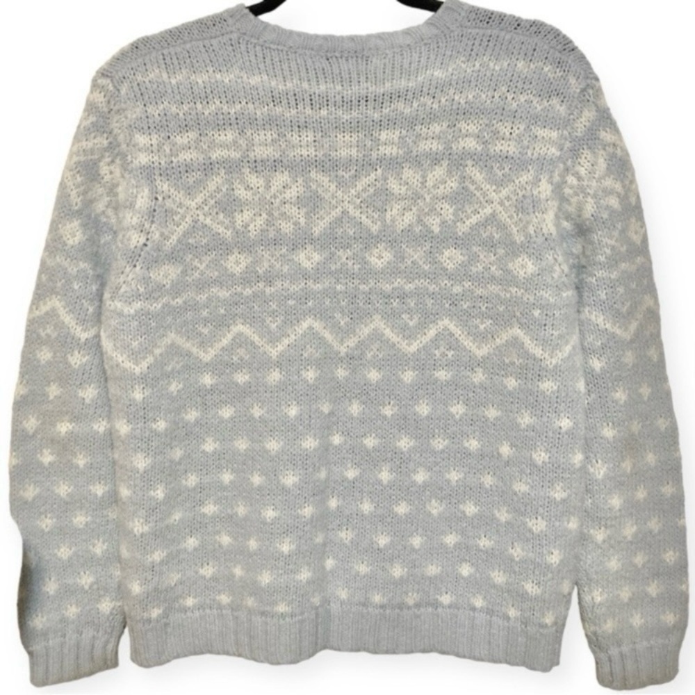 Vintage 90’s Knit Sweater Cardigan Blue White Button Holiday Fair Isle Norwegian - Picture 5 of 6